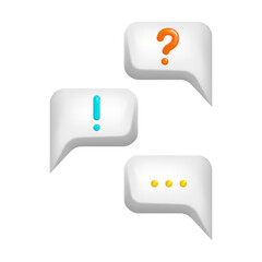 3d bubble speeches with ellipsis, question and exclamation mark.