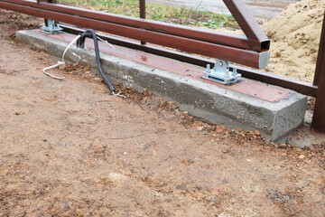 Concrete foundation for sliding gates, fastening elements