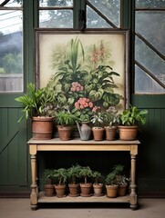 Victorian Greenhouse Botanicals Canvas Print: Antique Flora in Captivating Scene