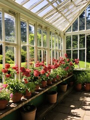 Victorian Greenhouse Botanicals: Countryside View of a Rural Plant Conservatory