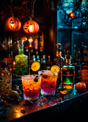 beautiful different cocktails for Halloween. Selective focus.