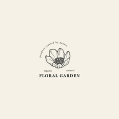 Line art pomegranate flower logo