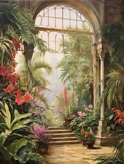 Victorian Greenhouse Botanicals: Exquisite Tropical Plant Conservatory Amidst Idyllic Island Landscape