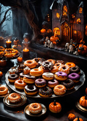 donuts for halloween decor. Selective focus.