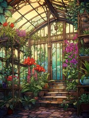 Fototapeta na wymiar Victorian Greenhouse Botanicals: A Modern Stylized Haven for Plant Artwork