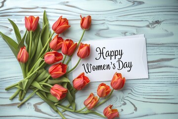Elevated View: Greeting Card Celebrating Women's Day.