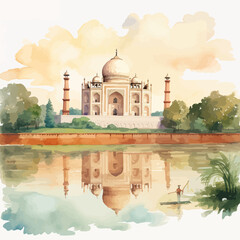Taj Mahal landscape watercolor. Vector illustration design. - obrazy, fototapety, plakaty