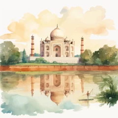 Fotobehang Taj Mahal landscape watercolor. Vector illustration design. © Vector design