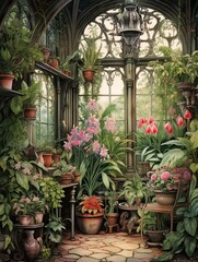 Victorian Greenhouse Botanicals: Enchanting Diversity of Greenery in Nature Artwork