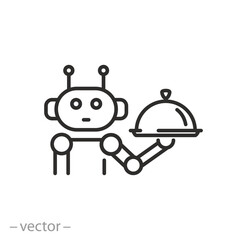 robot waiter icon, automatic cooking in restaurant, bot menu, thin line symbol, vector illustration eps 10