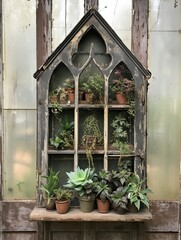 Fototapeta na wymiar Victorian Greenhouse Botanicals: Rustic Wall Decor - Ornate Plant House Elegance