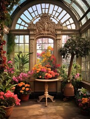 Fototapeta na wymiar Vibrant Victorian Greenhouse: A Colorful Landscape of Botanicals