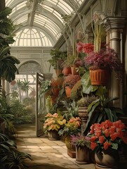 Victorian Greenhouse Botanicals: Vintage Landscape of Historical Plant Scenes