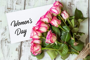 Women's Day Greeting Card: Bouquet of Roses on a White Background.