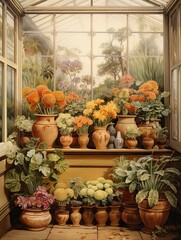 Fototapeta na wymiar Victorian Greenhouse Botanicals: Vintage Plant Art of Historical Elegance