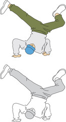 男性ブレイクダンサーのイラストセット／Male break dancer illustration set