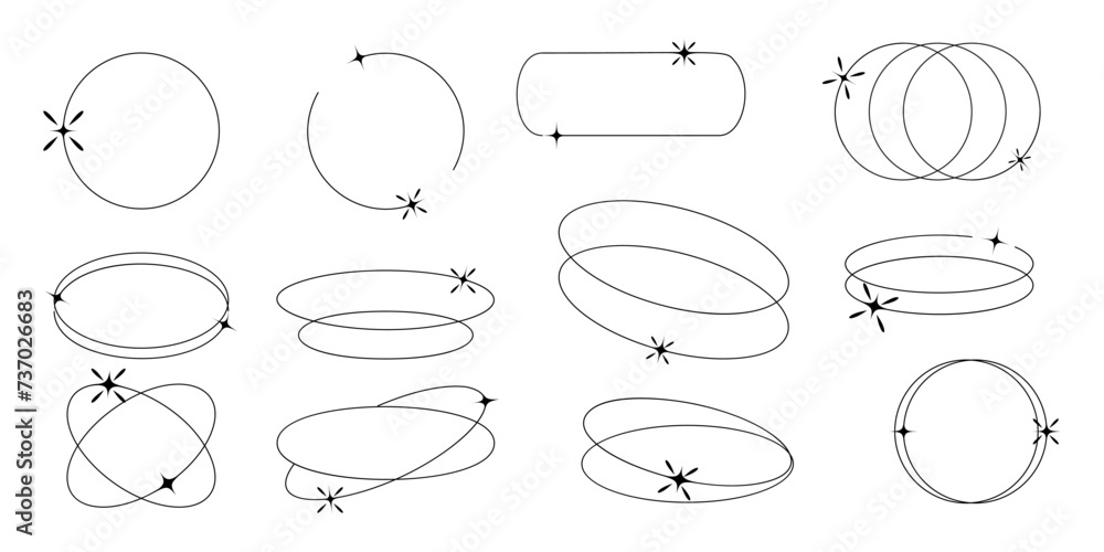 Aufkleber retro round and oval outline thin empty frames. aesthetic design elements and dividers in y2k futuri