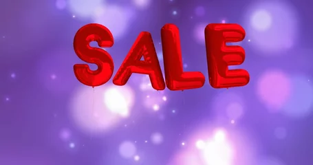  Image of sale text in red balloon letters on purple background © vectorfusionart