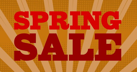 Image of spring sale text in red letters over spinning orange stripes