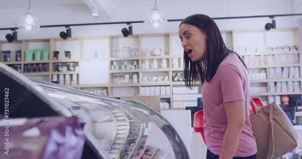 Poster image of data processing over diverse shop assistant and customer talking