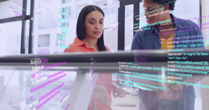 Image of data processing over diverse couple shopping - Powered by Adobe