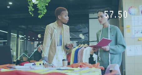 Image of data processing over diverse business people in office