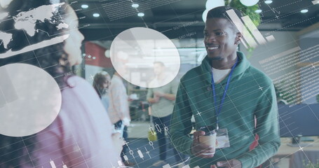 Image of data processing over diverse business people in office