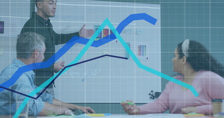 Image of data processing over diverse business people in office