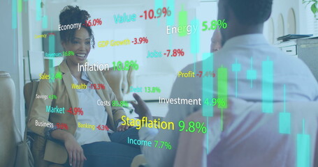 Image of data processing over diverse business people in office