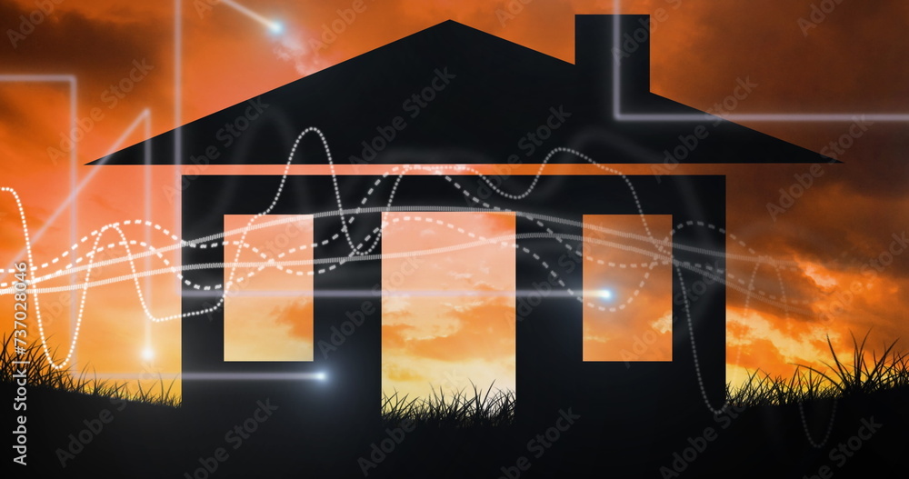Poster image of data processing over house and landscape