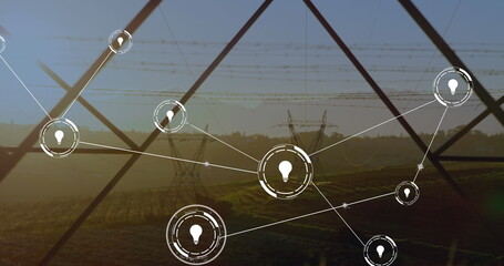 Image of network of conncetions with icons over pylons