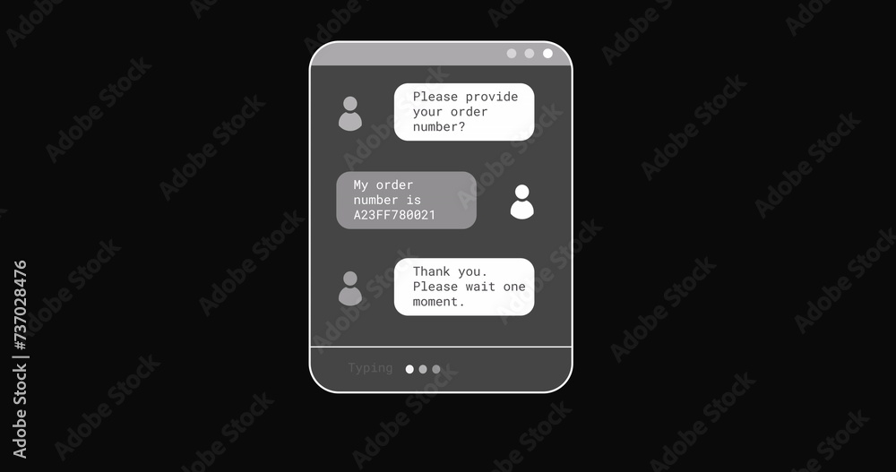 Poster image of digital interface with messages on black background