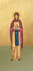 Traditional orthodox icon of Sv. Petka. Saint Parascheva of the Balkans. Christian antique illustration on golden background in Byzantine style