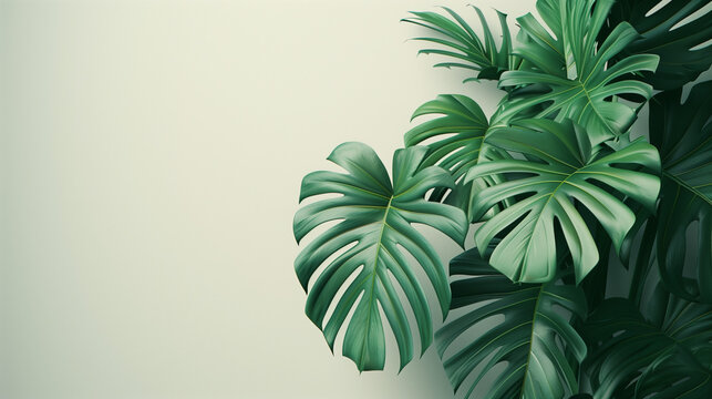 Monstera plants placed in the corner of a room with clean white walls, Ai generated Images