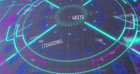 Image of scope scanning and numbers changing on grid in background