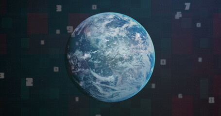 Image of digital interface with icons and data processing