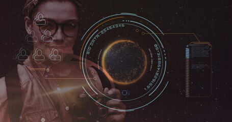 Image of digital interface with icons and data processing