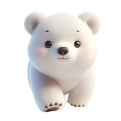 3D CUTE Polar bear WALK towards camera isolated on white background