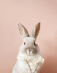Bunny Portrait Against Pink Wall, Neutral, Minimalist, Simple, Easter