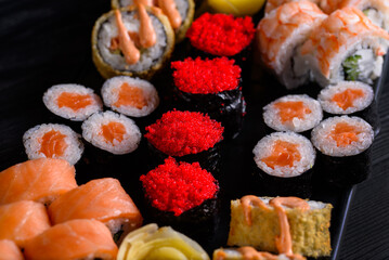 Japanese food. Assorted delicious rolls