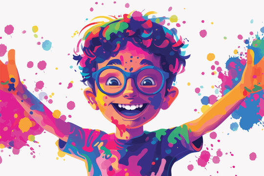 happy kid covered with colorful Holi powder isolated vector style