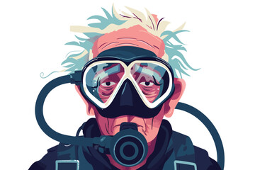 old man wearing scuba diving mask isolated vector style