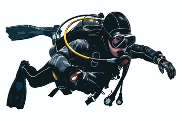 scuba diving isolated vector style - obrazy, fototapety, plakaty