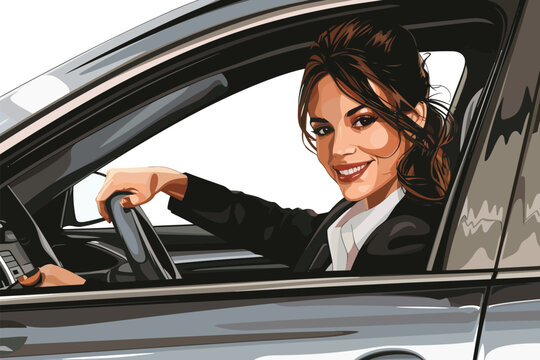 happy woman in business suit looking from car side wi isolated vector style