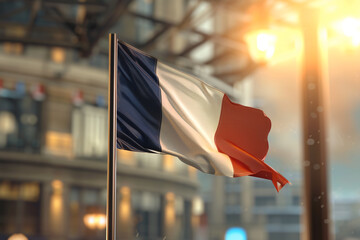 French flag gracefully hanging from a flagpole with a contemporary background