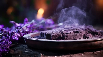 Fotobehang Purple ashes in a ceremonial dish, symbolic for Ash Wednesday. © Media Srock