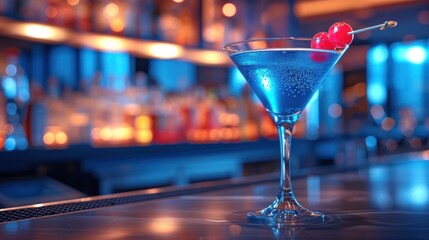 Elegant Cocktail in Glass on Bar Counter at Evening Lounge