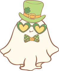 Groovy Retro St. Patrick Ghost, Cute Kawaii Hand Drawing