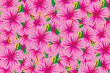 Illustration wallpaper of hibisscus flower with leaves background.