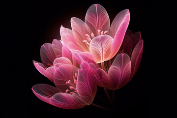 Glowing, translucent flower against a dark background.